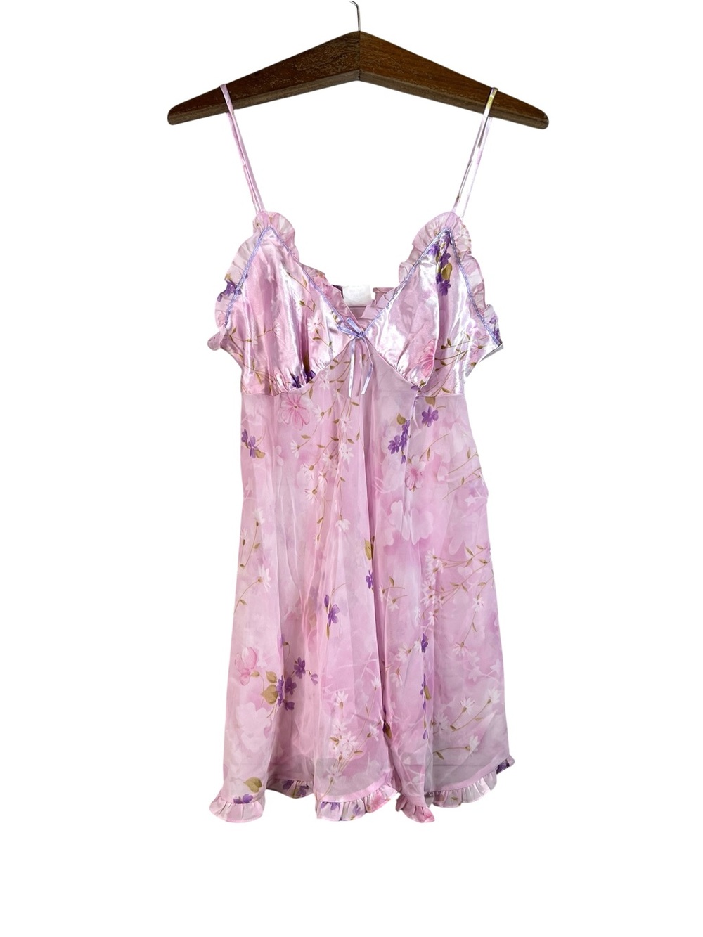 Vintage Secret Treasures Pink Purple Floral Fairy Babydoll Slip Dress Size L